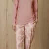 DOREANSE Kadın Çiçek Desenli Somon Renk T-Shirt Pijama Takımı 4124 - Görsel 2