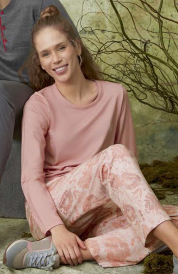 DOREANSE Kadın Çiçek Desenli Somon Renk T-Shirt Pijama Takımı 4124