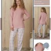 DOREANSE Kadın Gri Kareli Pembe T-Shirt Pijama Takımı 4164 - Görsel 2